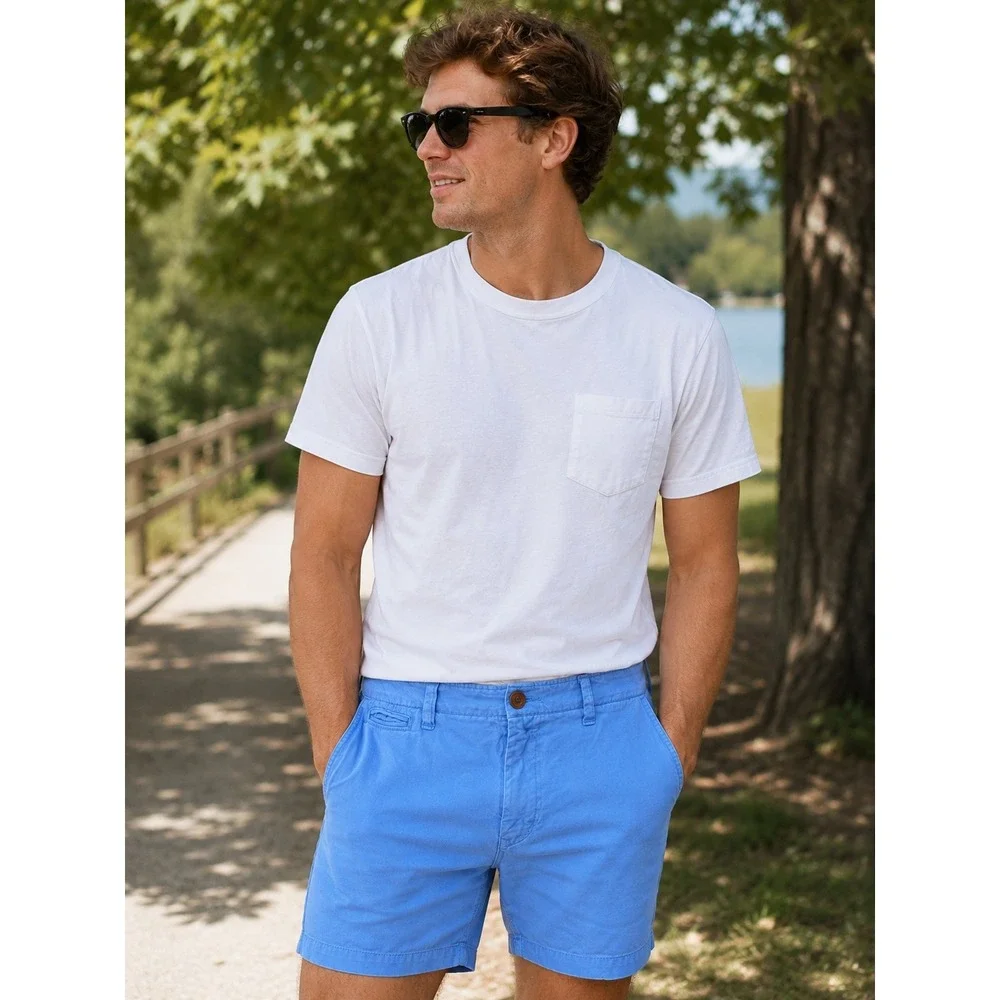 American Eagle Mens Size 34 Blue Chino Shorts Flat Front Casual Vacation Classic